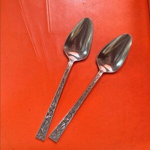 Vintage Geometric Handle Stainless Spoons - Set of 2